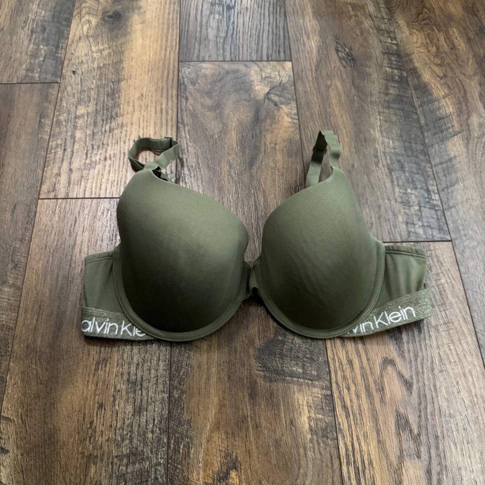 Calvin Klein Modern Cotton Lightly Lined Plunge Bra Olive Green 36C